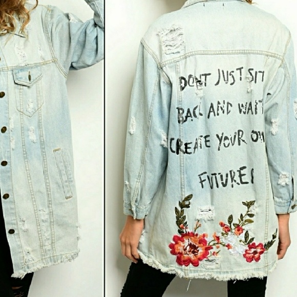 desireshoppe Jackets & Blazers - Last 2! Distressed Embroidered Denim Jean Jacket